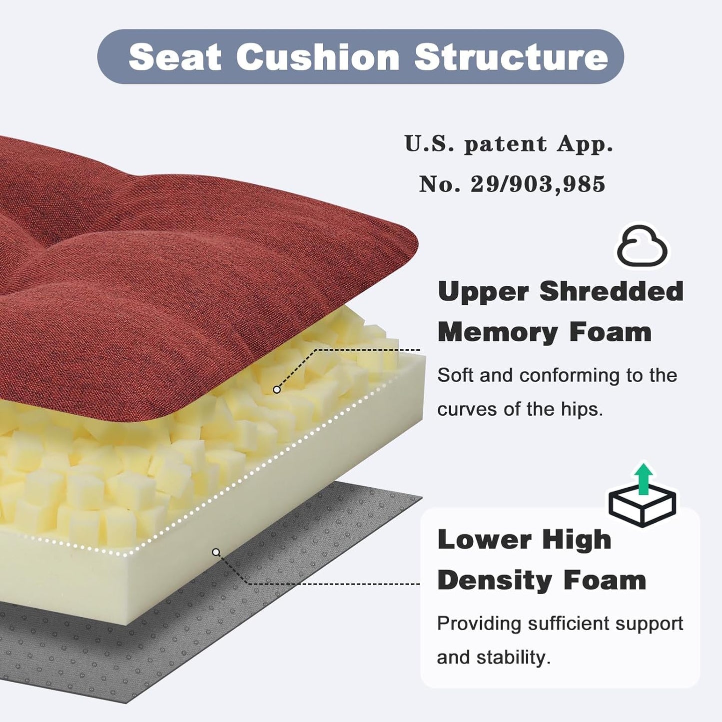 baibu 40 Inch Dual-Layer Patent Design Memory Foam Bench Cushion, Non-Slip Indoor Bench Cushion Standard Size Foam Pad with Machine Washable Cover (Dark Grey, 40x16x3in)