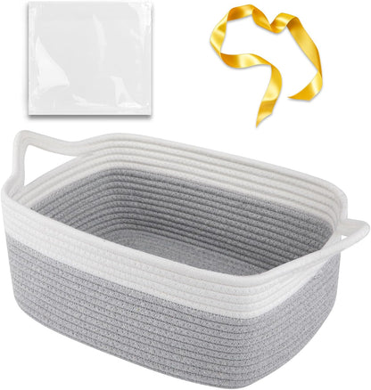 OIAHOMY Woven Basket, Gift Basket Empty with Gift Bags and Ribbons, Rope Baskets for Baby Showers, Storage Baskets with Handles for Nursery, Pet Toy Organizer - White