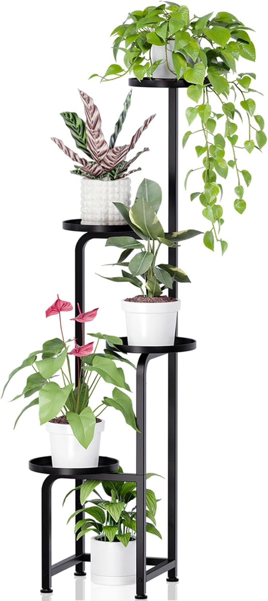 TOSKING 5-Tier Tall Plant Stand Indoor & Outdoor, Anti-Tip Round Base for Pots, Child and Pet Friendly, Heavy Duty Corner Shelf for Multiple Plants, Space-Saving Design for Living Room Balcony Garden (Black, 38in)