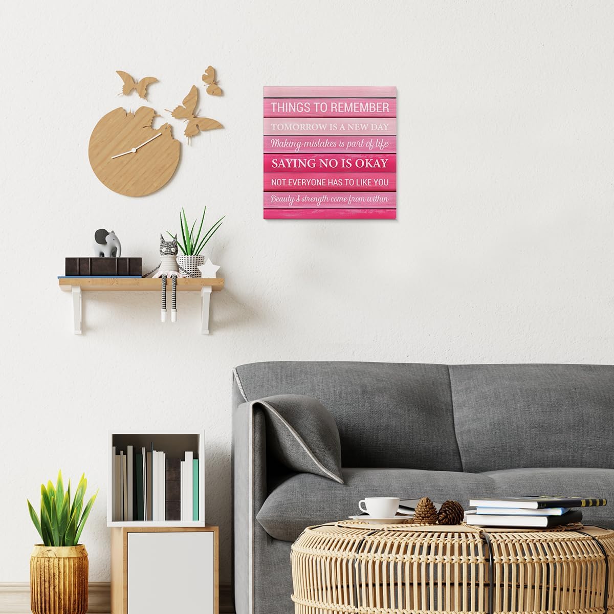 Inspirational Farmhouse Canvas Print Wall Art Decor One Small Positive Thought in the Morning Can Change Your Whole Day Sign Painting Plaque Rustic Home Decoration (8 X 8 Inches, Framed)