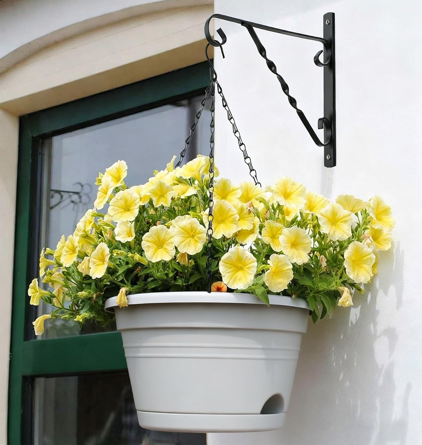 Nooulap 4 Pack Hanging Planters, 10 Inch Hanging Plant Pot with Hanger Chain & Drainage Trays, Hanging Baskets for Plants Outdoor Indoor, Flowers Pots for Home, Garden, Porch Decor (Black)