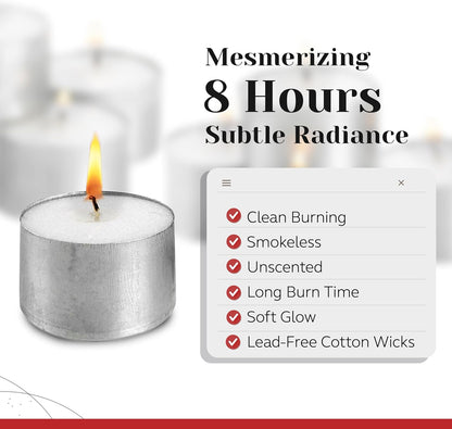 500 Pack Tealight Candles in Metal Cups - Clean, White Unscented Tealight Candles with 3 Hour Long Burning Time for Romantic Dinner, Weddings, Spa & Hotels