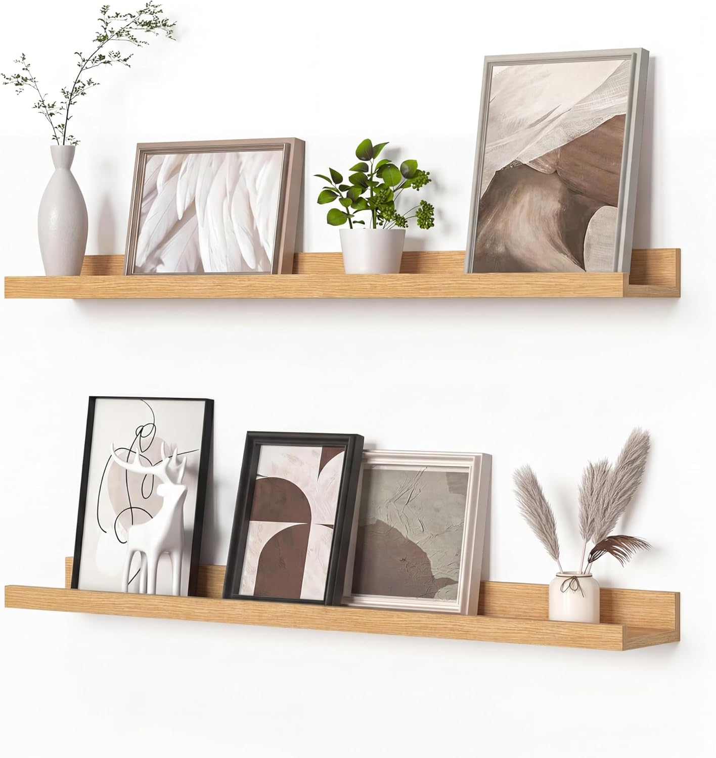 Heimlove Picture Ledge Shelf, Floating Shelves Set of 2, 24 Inches Picture Shelf for Wall with Ledge, Kids Bookshelf Wall Mounted for Living Room Bedroom Decor Books Photo Frames - White