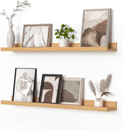 Heimlove Picture Ledge Shelf, Floating Shelves Set of 2, 24 Inches Picture Shelf for Wall with Ledge, Kids Bookshelf Wall Mounted for Living Room Bedroom Decor Books Photo Frames - White