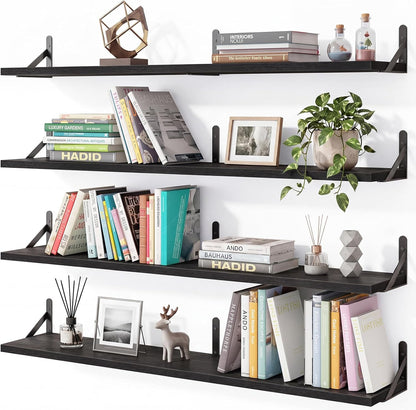 YGEOMER Floating Shelves for Wall, Different Sizes Dark Carbonized Brown Wall Shelves for Living Room, Bathroom, Bedroom, Kitchen, Home Decor (Set of 4)