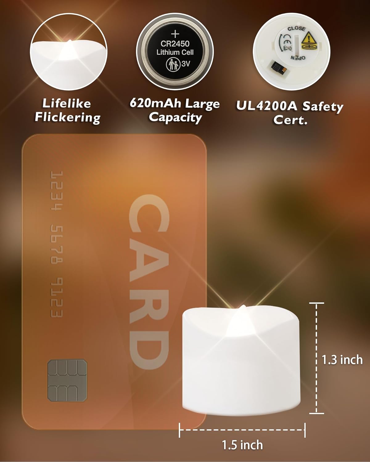Homemory 48-Pack Novelty Flickering Flameless Tea Lights Candles, 200+Hours Battery-Operated LED Fake Candles for Wedding Table Centerpieces,Proposal,Anniversary, White Base, Ø1.5'' × H1.3''