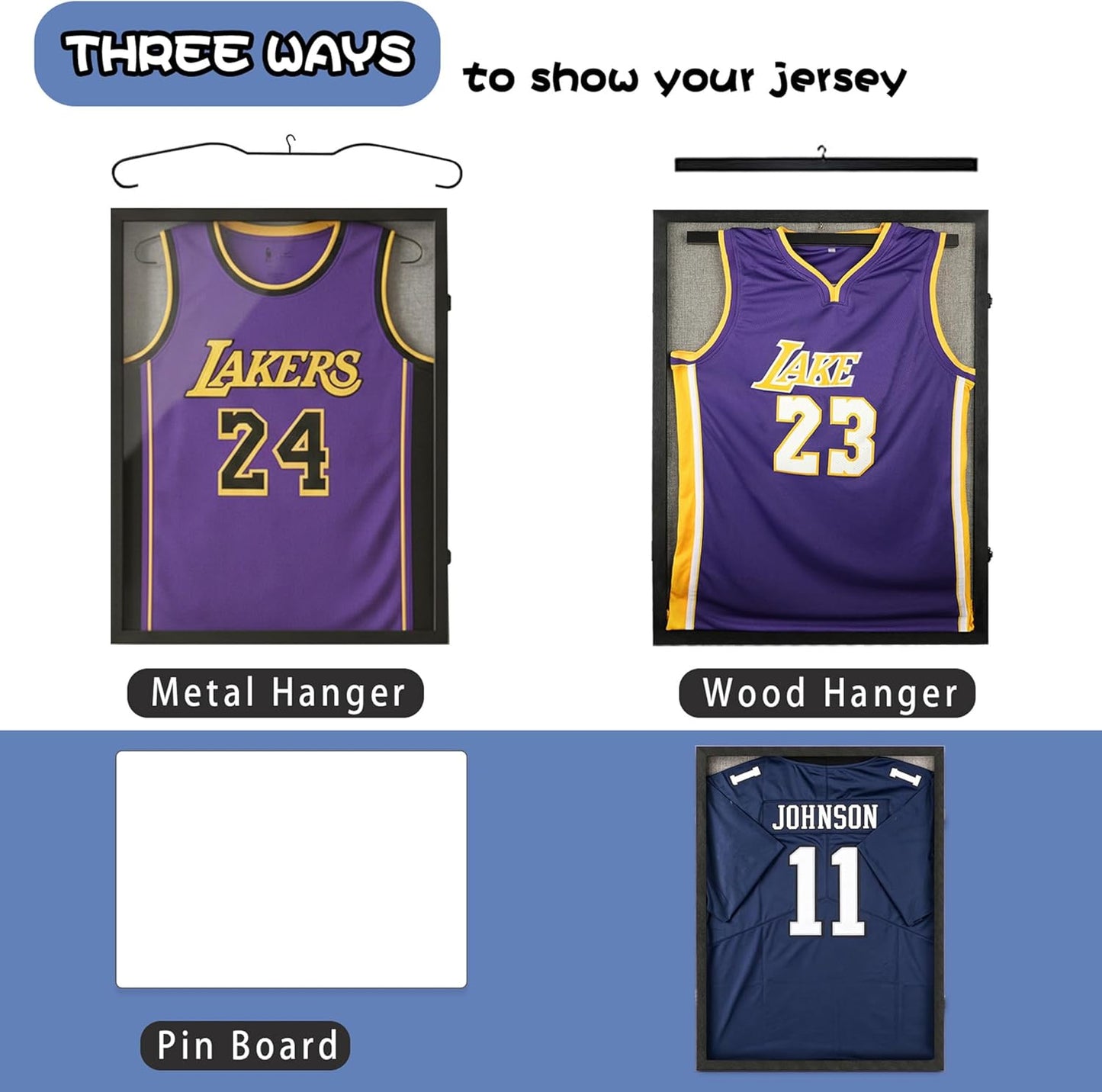 Large Lockable Jersey Frame Display Case Wall Mount, T-Shirt Shadow Box with Clear UV-Protective Acrylic, Hangers Linen Backing for Football, Basketball, Baseball
