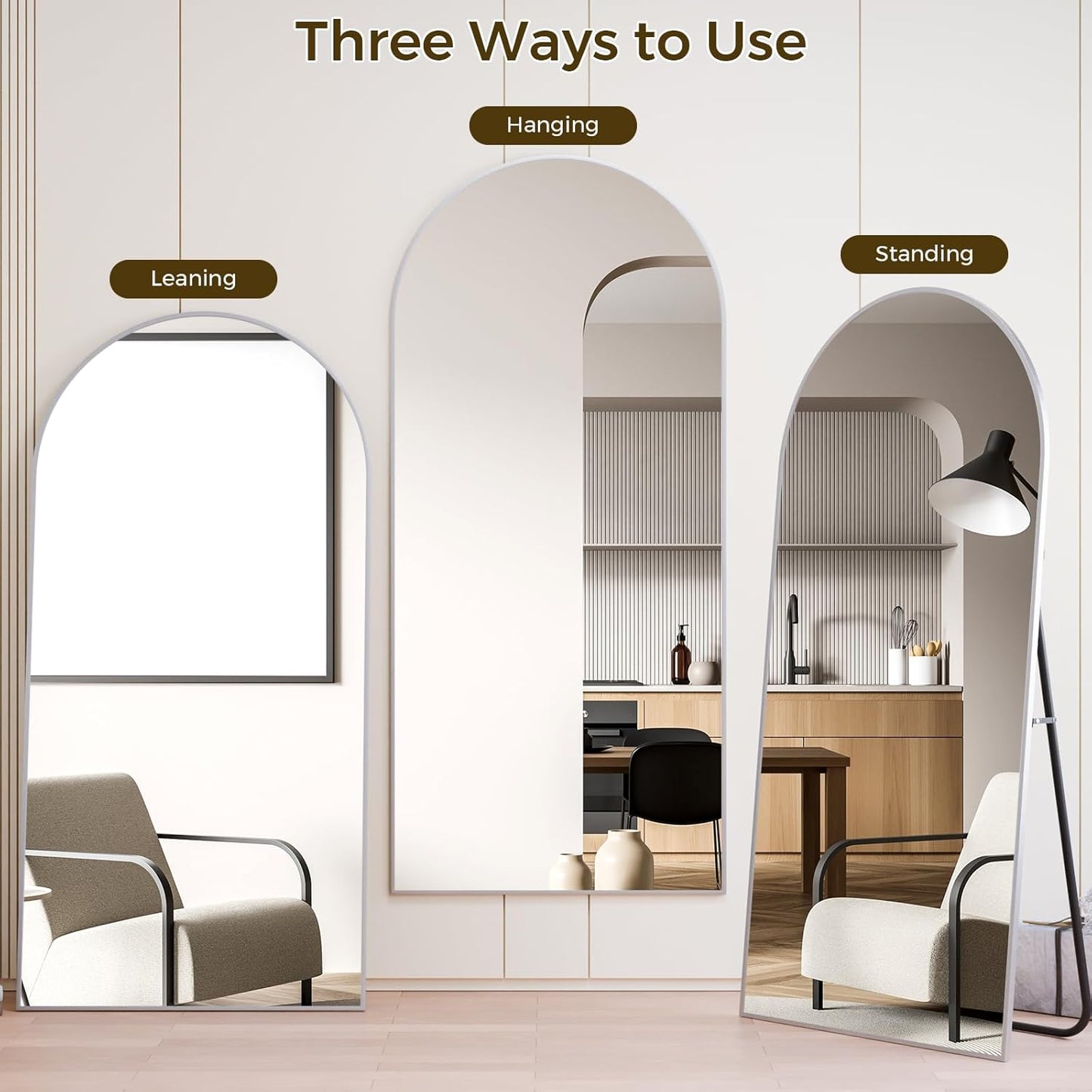 Koonmi 30"x71" Arched Full Length Mirror, Gold Large Floor Mirror with Aluminum Alloy Frame, Standing Hanging or Leaning Wall-Mounted Full Body Mirror for Living Room and Bedroom