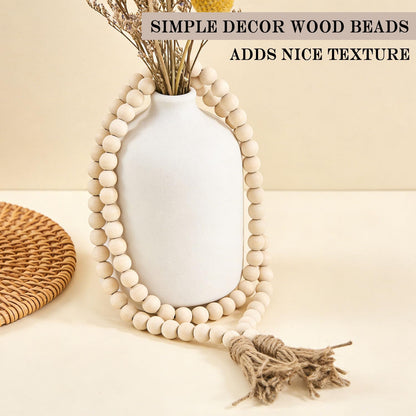 Farmhouse Decor, 59in Wooden Beads Garland with Tassels, Rustic Farmhouse Prayer Boho Beads for Coffee Table Wall Country Decor