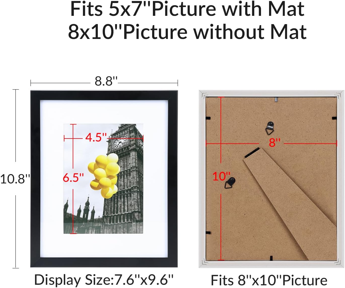 12x12 Picture Frame Set of 9, Display Pictures 8x8 with Mat or 12x12 without Mat, Multi Collage Gallery Square Photo Frames for Wall or Tabletop, Black