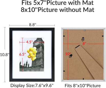 12x12 Picture Frame Set of 9, Display Pictures 8x8 with Mat or 12x12 without Mat, Multi Collage Gallery Square Photo Frames for Wall or Tabletop, Black