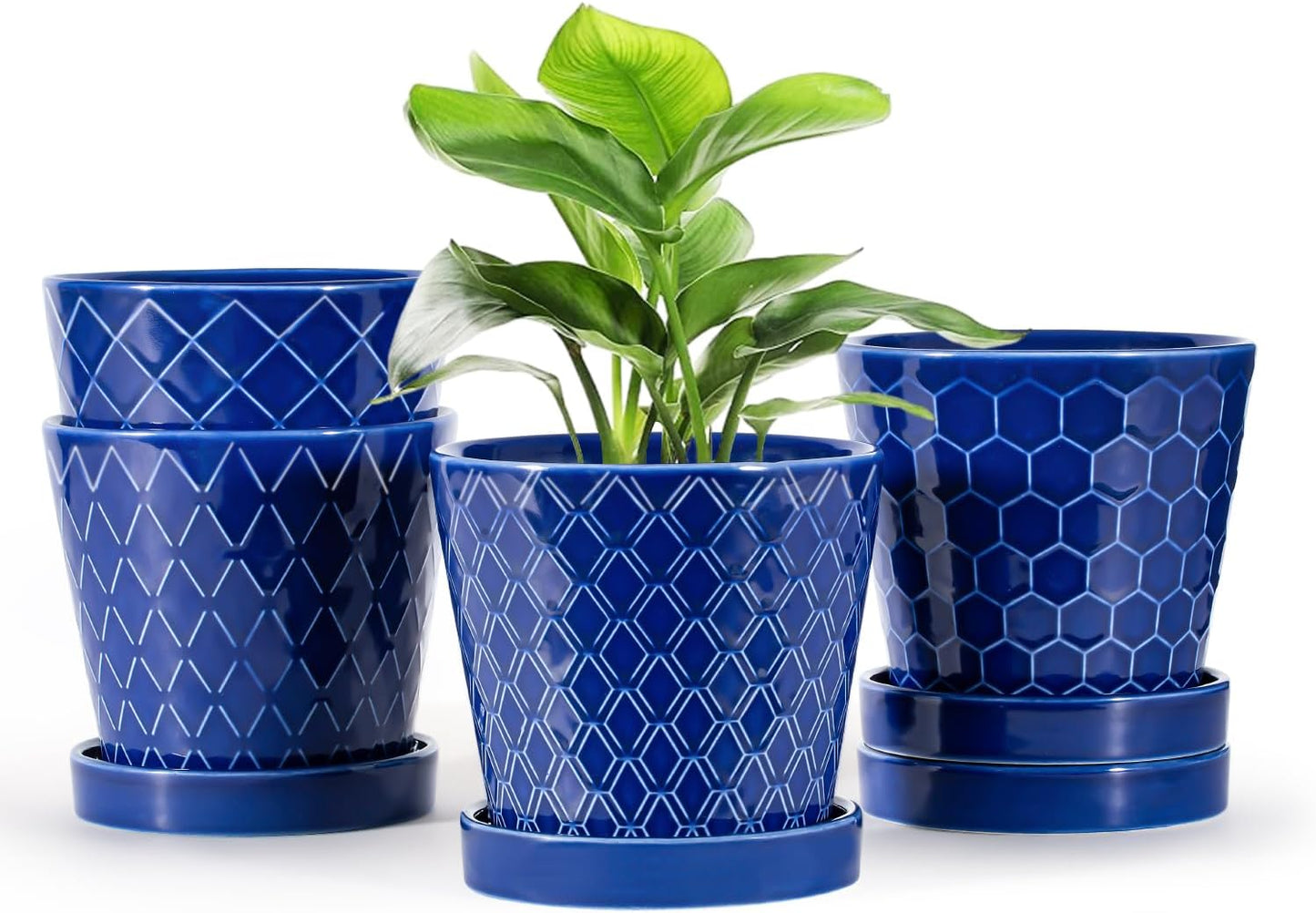 EFISPSS Flower Planter –5 inch Ceramic Plant Pots with Drainage Hole and Ceramic Tray - Gardening Home Desktop Office Windowsill Decoration Gift Set of 4 - Plants NOT Included