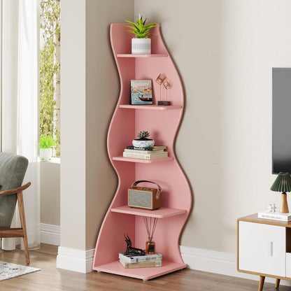 Tribesigns Corner Shelf, Modern 5-Tier Wall Corner Bookshelf, Stylish Corner Small Bookcase Storage Rack Plant Stand with Unique Shape for Living Room, Home Office (White, 1PC)