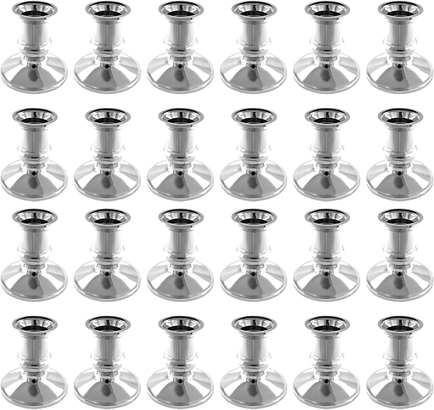 Waziaqoc 24Pcs Gold Taper Candle Holders, Plastic Candlestick Holders Only for Flameless LED Candle Decorative Pillar Candle Holder for Christmas Wedding Anniversary Dinner Party