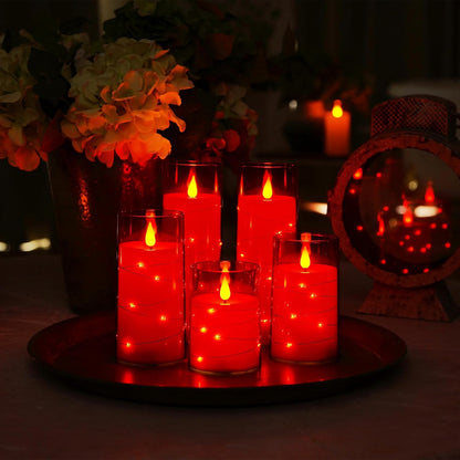 Homemory Flameless Candles with Embedded Star String Fairy Lights, Battery Operated Candles, LED Candle, Fake Candles with Remote Control and Timer for Halloween, Gray Acrylic, Set of 5(H4"5"6"8"8")
