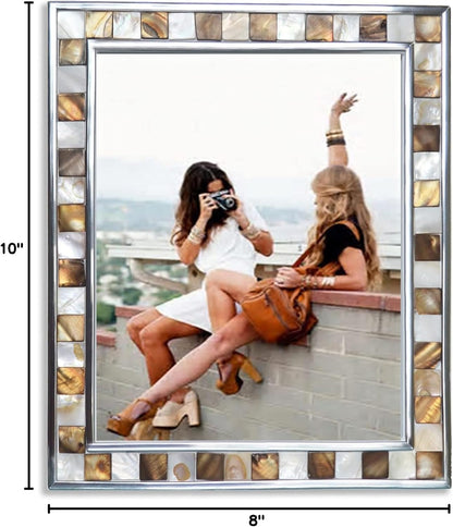 Silver Plate Picture Frame 5x7 Mother of Pearl 5 by 7 Photo Frame Mosaic Glass Tabletop Frame (Grey+ White,1pc)