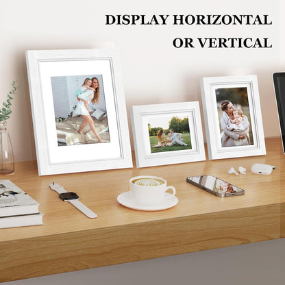 Povrgive Picture Frames, Made of Real Glass and Wooden Frame, Gallery Photo Frames Set of 10 for Collage Wall Decor, Multi Sizes Including 8x10, 5x7, 4x6 for Mounting or Tabletop Display, Wood