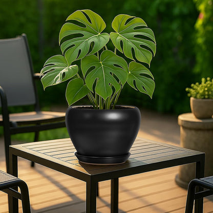 Deep Dream 6 Inch Plant Pots- Ceramic Planter Pot with Drainage Hole and Saucer, Round Flower Pot for Indoor Outdoor Succulent, Snake Plants and Cactus, Blue