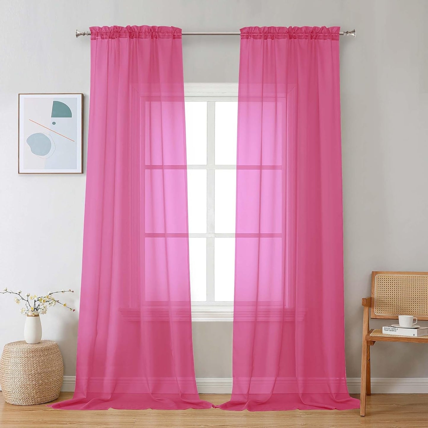 Chyhomenyc Sheer White Valances for Windows 2 Pack, Small Window Curtains for Living Room Bathroom Cafe Laundry Basement, Modern Top Dual Rod Pocket Voile Curtain, 42W x 14L inches, White - Colors A