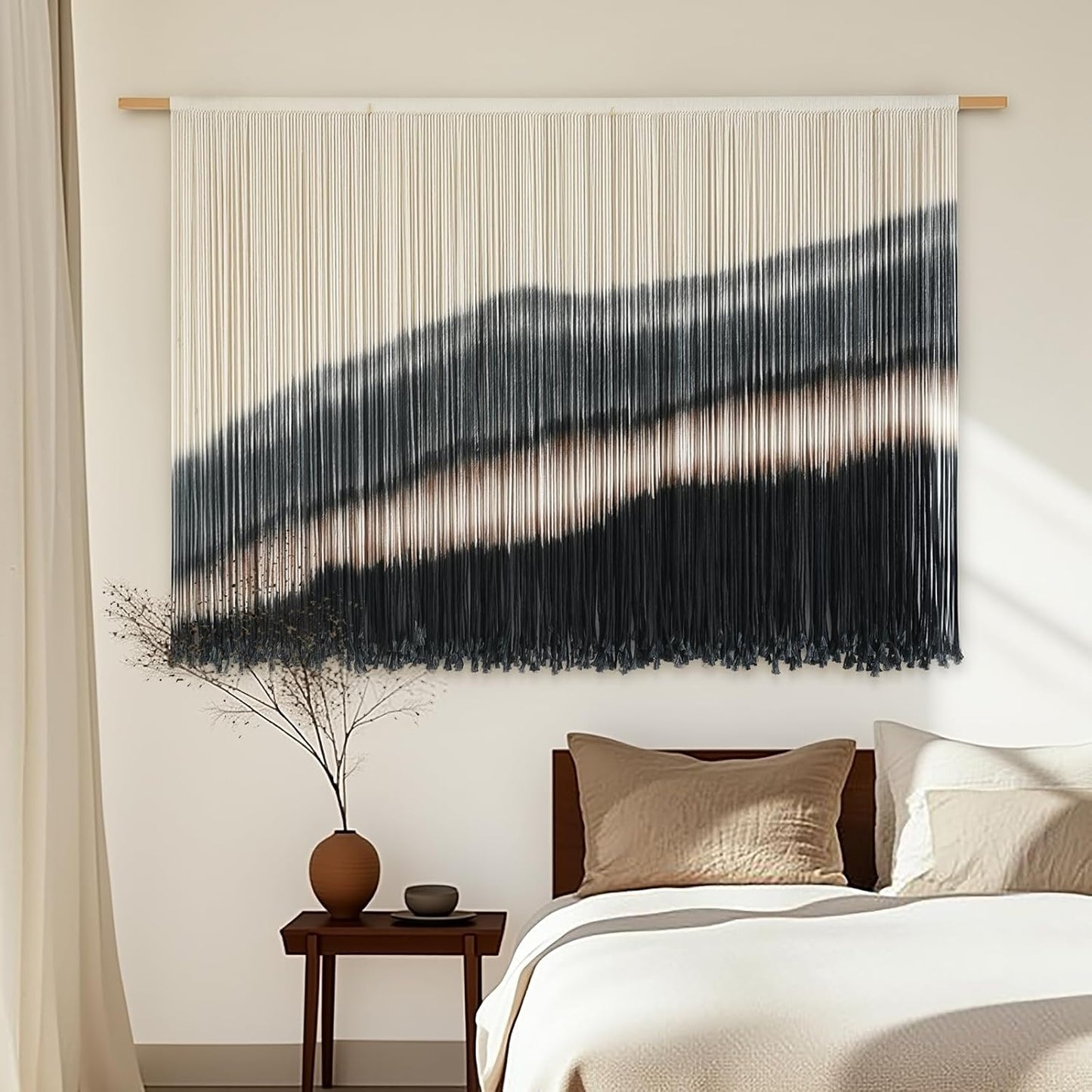 Jakalin Macrame Wall Hanging Dip Dyed Fiber Macrame Wall Decor Boho Cord Living Room Wall Art 57" Wx43 L