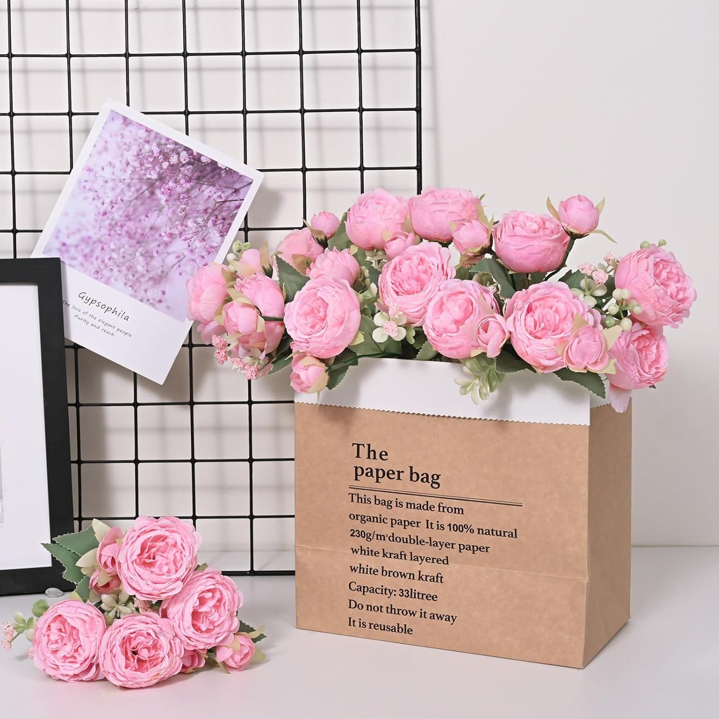 MARTINE MALL 2 Packs Peonies Artificial Flowers, Light Pink Artificial Peonies, Silk Peonies Flowers Fake Peonies Artificial Flowers Peonies Bouquet for Centerpiece Table Wedding Party Home Decor