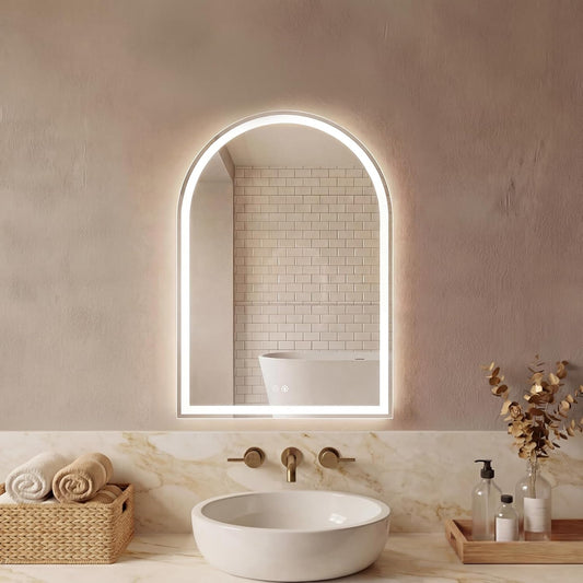 Sweetcrispy 20"x30" Arched Gold Bathroom Mirrors for Wall, Bathroom Mirrors for Over Sink, Metal Framed with HD Shatter-Proof Glass for Entryway, Living Room, Bedroom
