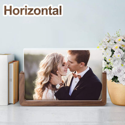 Mixoo 4x6 Picture Frame 2 Pack - Rustic Wooden Picture Frames with Walnut Wood Base and High Definition Break Free Acrylic Photo Covers for Desk Tabletop Display Graduation Gifts Teacher Appreciation Gifts (Horizontal + Vertical)