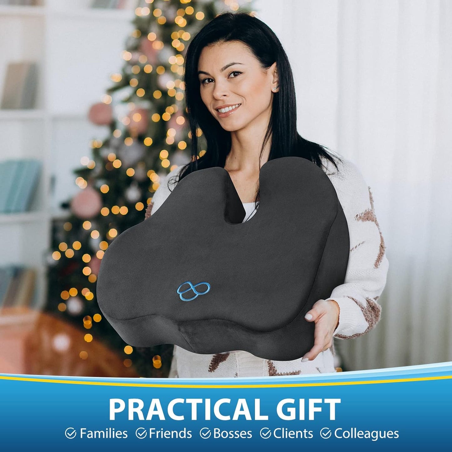 BlissTrends Seat Cushion with Velvet Cover, Thick Memory Foam Cushions for Office Chair, Car Seat, Airplane, Relieving Pressure Tailbone Sciatica Back Pain for Long Sitting, Car Drivers 4.7in Black