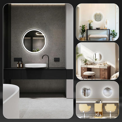 Sweetcrispy 24 Inch Round Wall Mirror with Tempered Glass, Bathroom Mirror Over Sink, Anti-Fog & Waterproof Round Mirror for Bathroom, Entryway, Bedroom, Shatterproof Design, Black