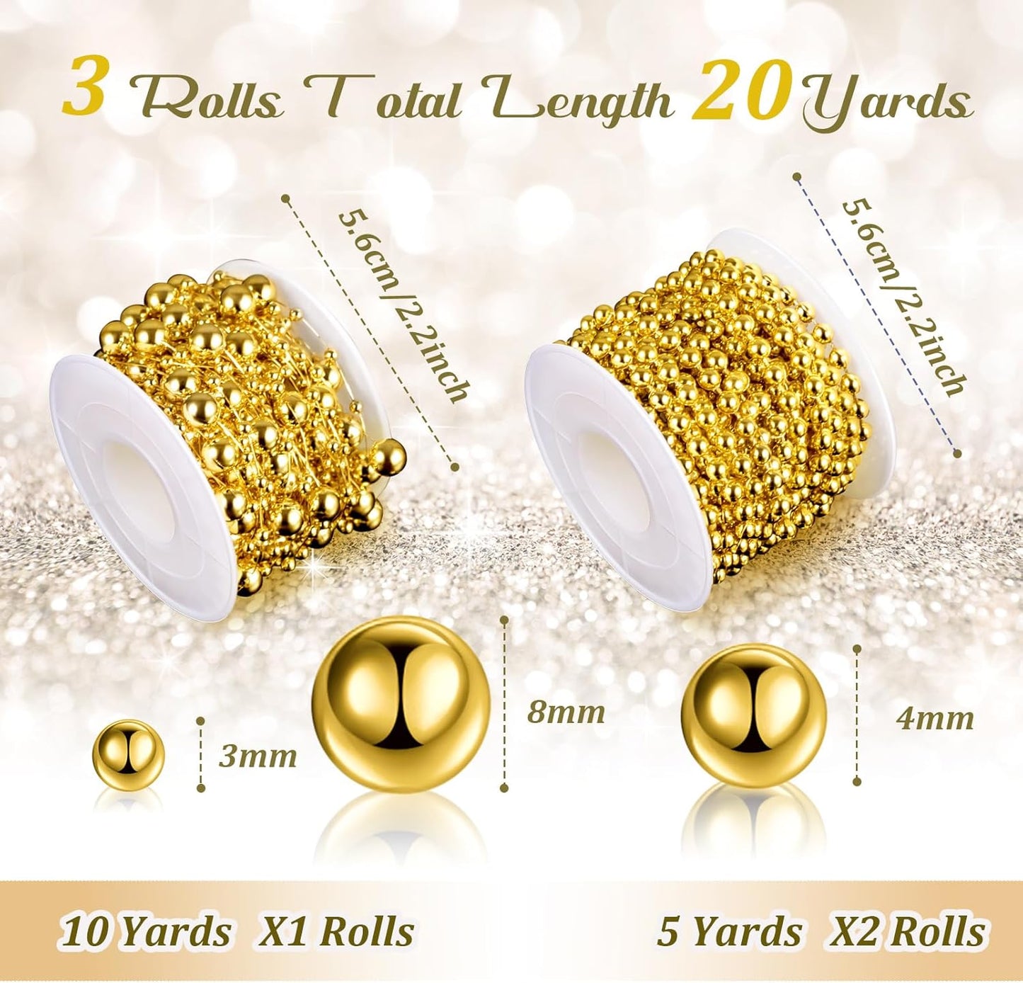 Bonuci 3 Rolls 66 Feet Pearls String Garland Faux Pearl Garland Spool Roll Strand Decoration Artificial Beads Chain Trim for Wedding Party Crafting Wedding Mother's Day Flower Decor(Ivory,4mm)