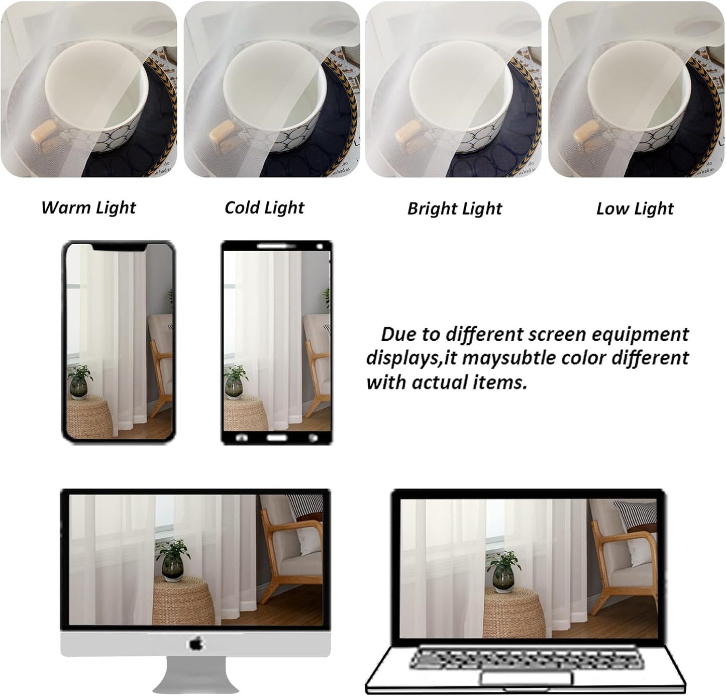 Chyhomenyc Sheer White Valances for Windows 2 Pack, Small Window Curtains for Living Room Bathroom Cafe Laundry Basement, Modern Top Dual Rod Pocket Voile Curtain, 42W x 14L inches, White - Colors C