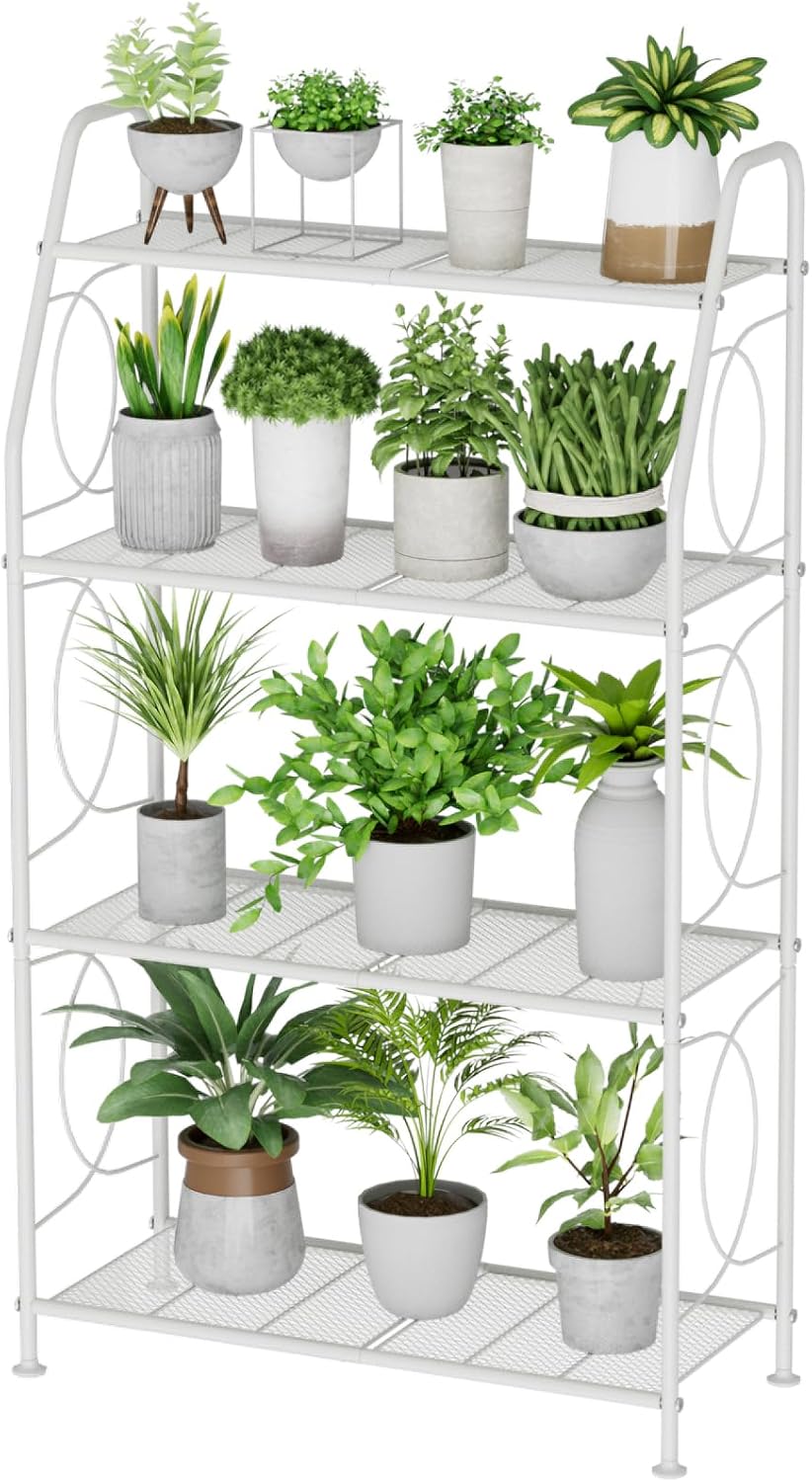 VyGrow Plant Stand, 4 Tier Plant Shelf for Indoor Outdoor, Heavy Duty Metal Tall Plant Stands Holder Rack for Living Room Balcony and Garden, Black
