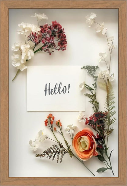 FrameWorks 11” x 14” Dark Oak Wooden Shadow Box Frame – Display Case with Soft Felt Back, Memory Box with Tempered Glass, Display Box with Elegant White Ball Push Pins, Wooden Flower Box
