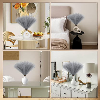 UREYMX Faux Pampas Grass Decor 17.7 Inch 6pcs, Artificial Pampas Grass Fluffy Home Decor, Short Vase Room Decor pompous Grass Flower Arrangement for Boho Home Wedding Decoration (Black)