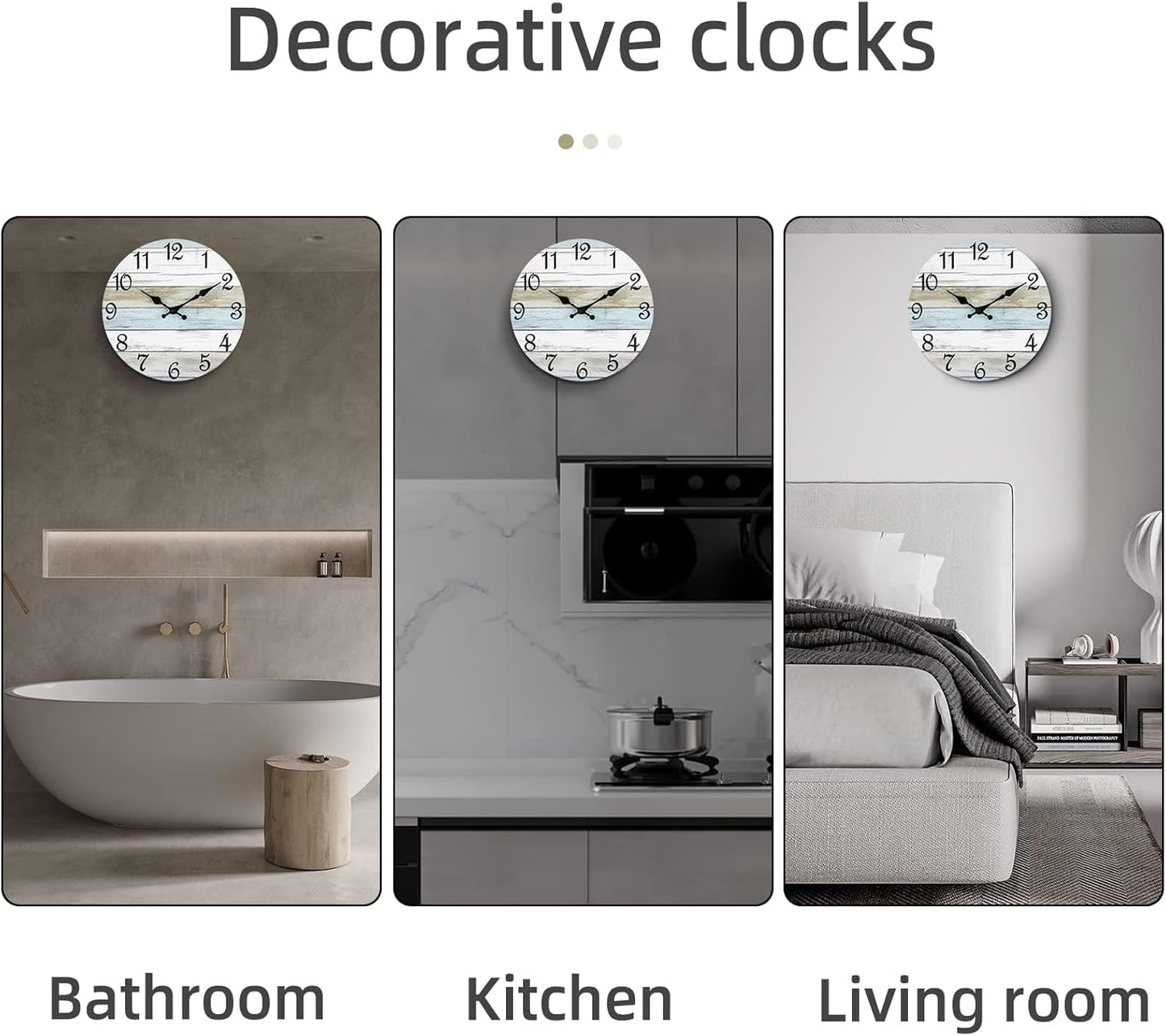 CHYLIN Wall Clock, Silent Non Ticking Battery Operated, Rustic Coastal Country Clock Decorative for Bathroom Kitchen Bedroom 8