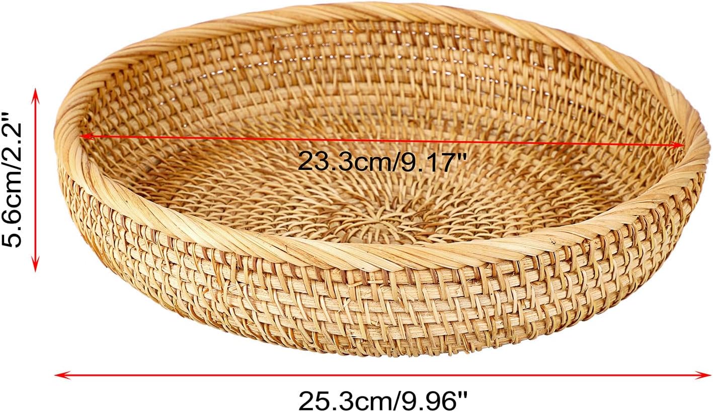 Hipiwe Small Key Basket Bowl for Entryway 7.6" Round Woven Wicker Basket Fruit Serving Tray Woven Basket Wall Decor Rattan Organizer Basket for Keys, Wallet,Whitewash