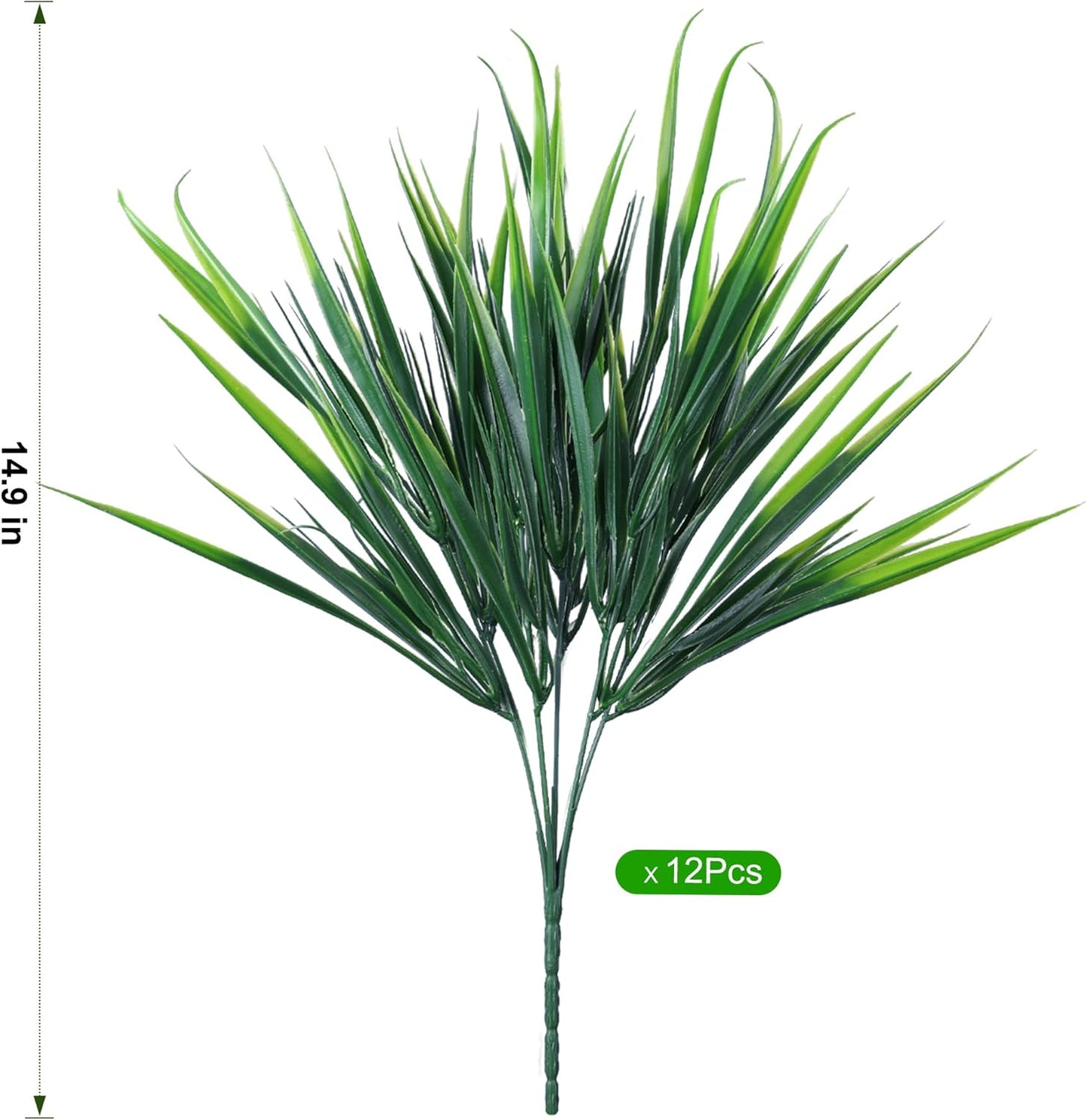 Ivydale 12Pcs Fake Plants Outdoor Artificial Plastic Grass Spring Decoration UV Resistant Faux Greenery Stems Bushes Outside Fake Plants for Planters Patio Porch Window Box Pathway Garden Home Decor