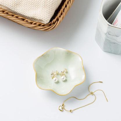 Jewelry Dish Tray, Ring Dish, Ceramic Trinket Tray, Key Bowl, Decorative Plate, for Friends Sisters Daughter Mother (Milky White)