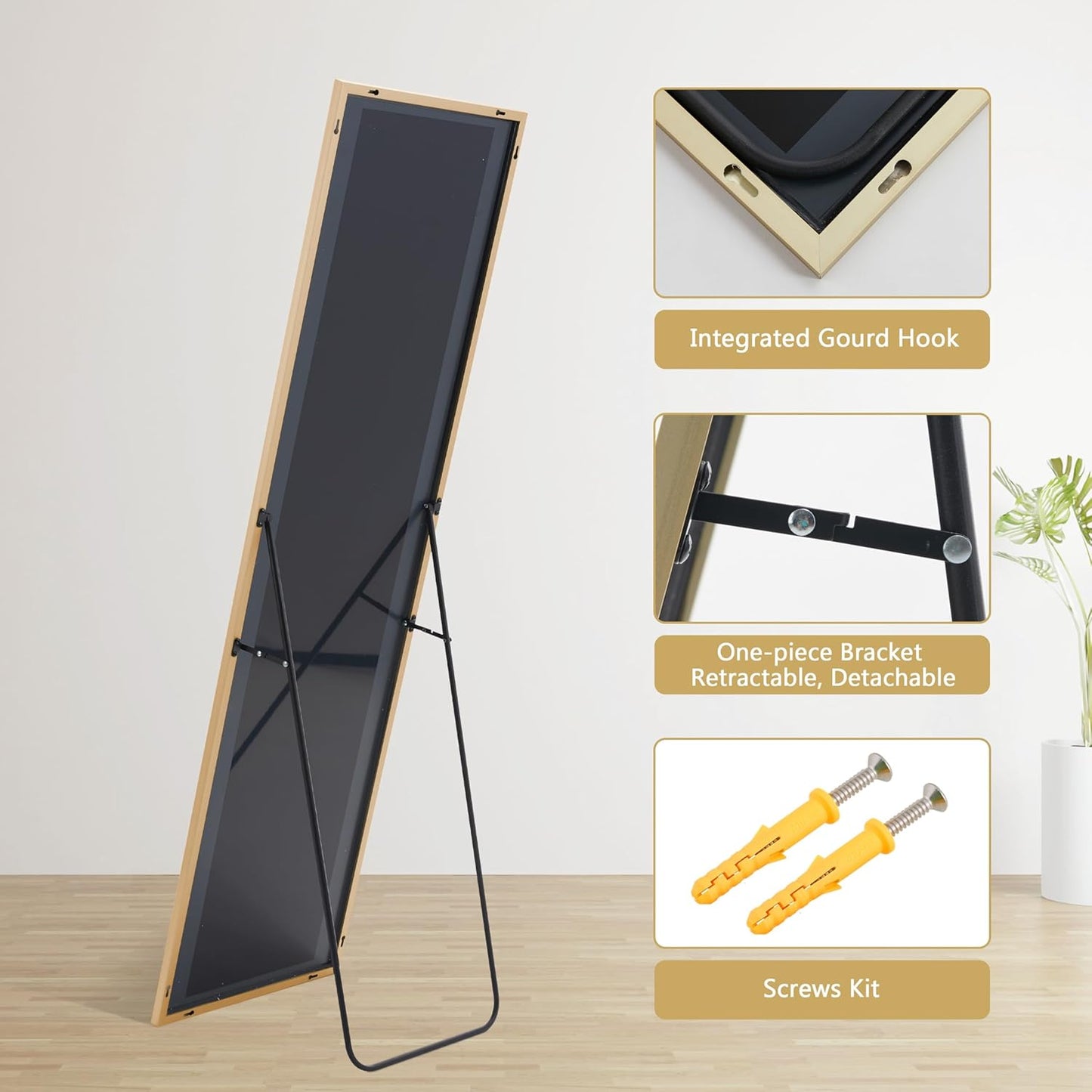 Simple Deluxe Arched Full Length Mirror, 71"x26"Large Floor Mirrors, for Wall Door Bedroom Bathroom Living Room (Gold)