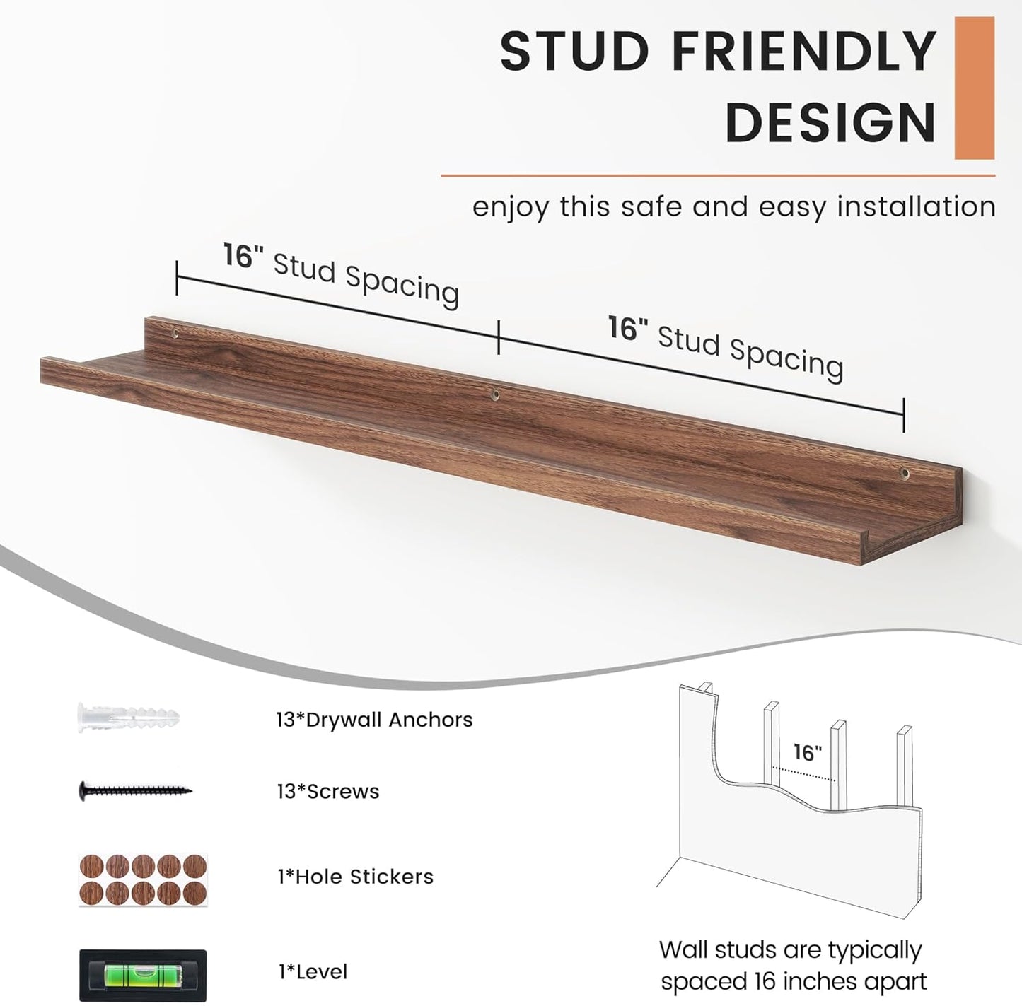 FLYJOE Floating Picture Ledge Shelves for Wall Set of 4, 48 Inch Wall Shelves with Lip Long Large Nursery Book Shelf for Toys Storage Kids Bookshelf Wall Mounted Living Room Bedroom Decor Frames