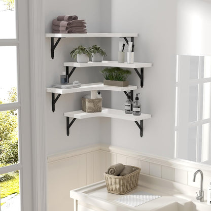ROMGUAR CRAFT Corner Floating Shelves Wall Mounted Set of 4, Rustic Wood Storage Display Shelves for Home Decor, Bathroom, Kitchen, Bedroom, Living Room, Office (Black)