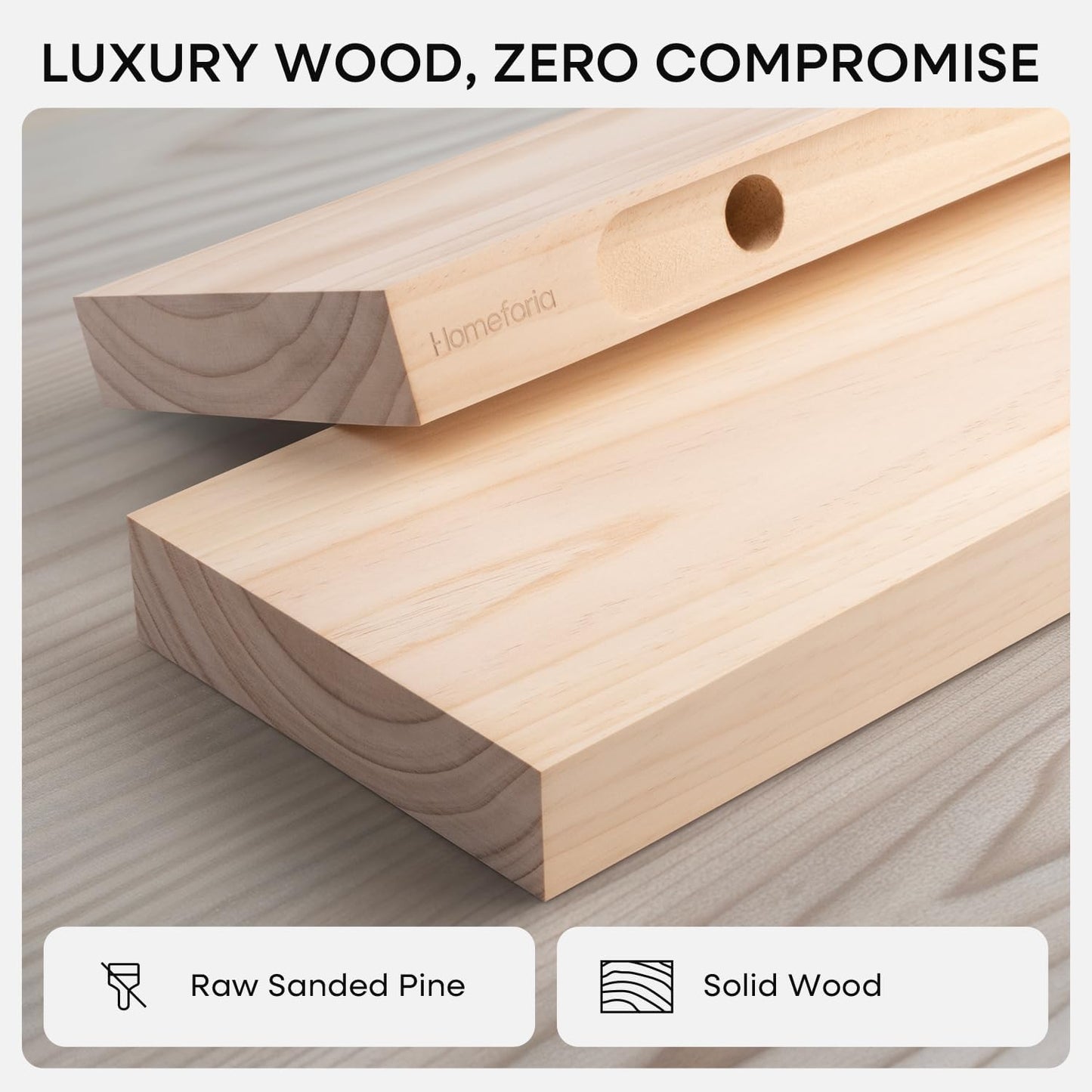 Homeforia 24 inch Natural Floating Shelf, High End Solid Real Wood 24inch Small Floating Shelves for Wall Mounted, Natural Wooden Floating Shelves, Heavy Duty Bracket, 24 X 6.5 X 1.75 in, Set of 2