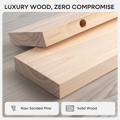 Homeforia 24 inch Natural Floating Shelf, High End Solid Real Wood 24inch Small Floating Shelves for Wall Mounted, Natural Wooden Floating Shelves, Heavy Duty Bracket, 24 X 6.5 X 1.75 in, Set of 2