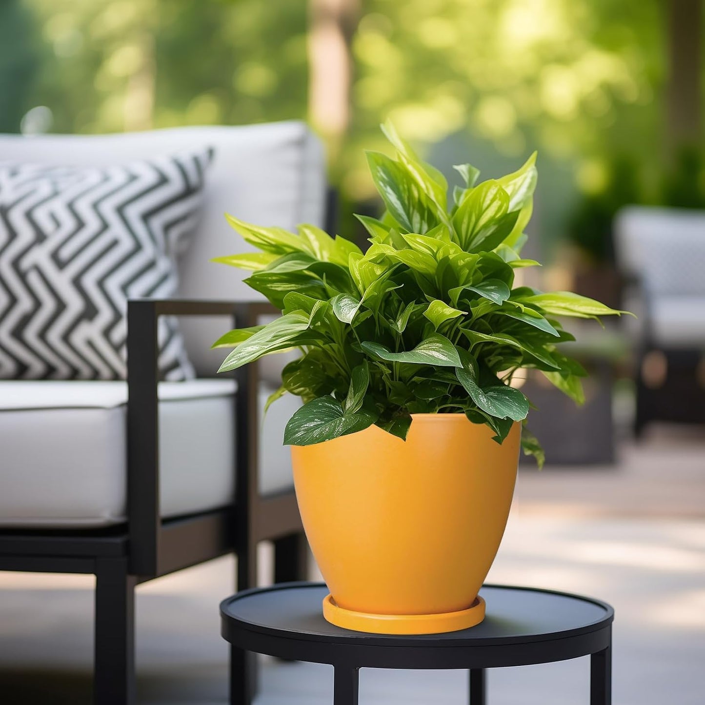 10 Inch Ceramic Planter Pot Round Plant Pot for Indoor Plants Outdoor Large Flower Pot with Drainage Hole and Saucer Blue