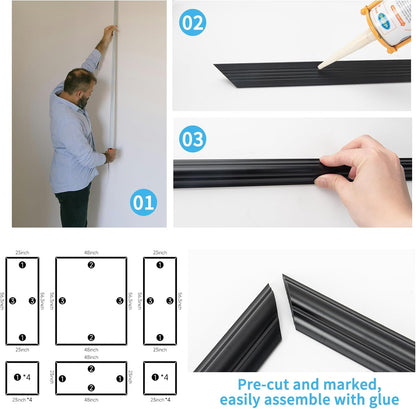 Art3d Pre-Cut Wall Molding Set of 6 pcs, Ready-to-Assemble Wainscoting Panels for Interior Wall Décor Living Room Bedroom Accent Wall - Installed with Glue, 3 Top 3 Bottom