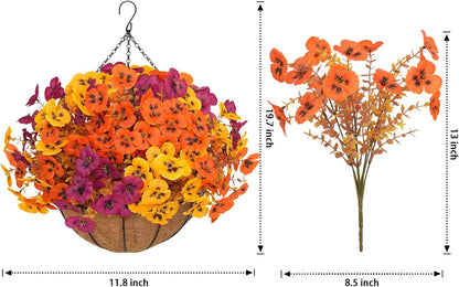 2 Set Artificial Hanging Flowers with Basket for Outdoor Spring Summer Decor, 2 Hanging Planters with 24 Pcs Silk Daisy Flowers for Garden Porch Patio Balcony Decoration