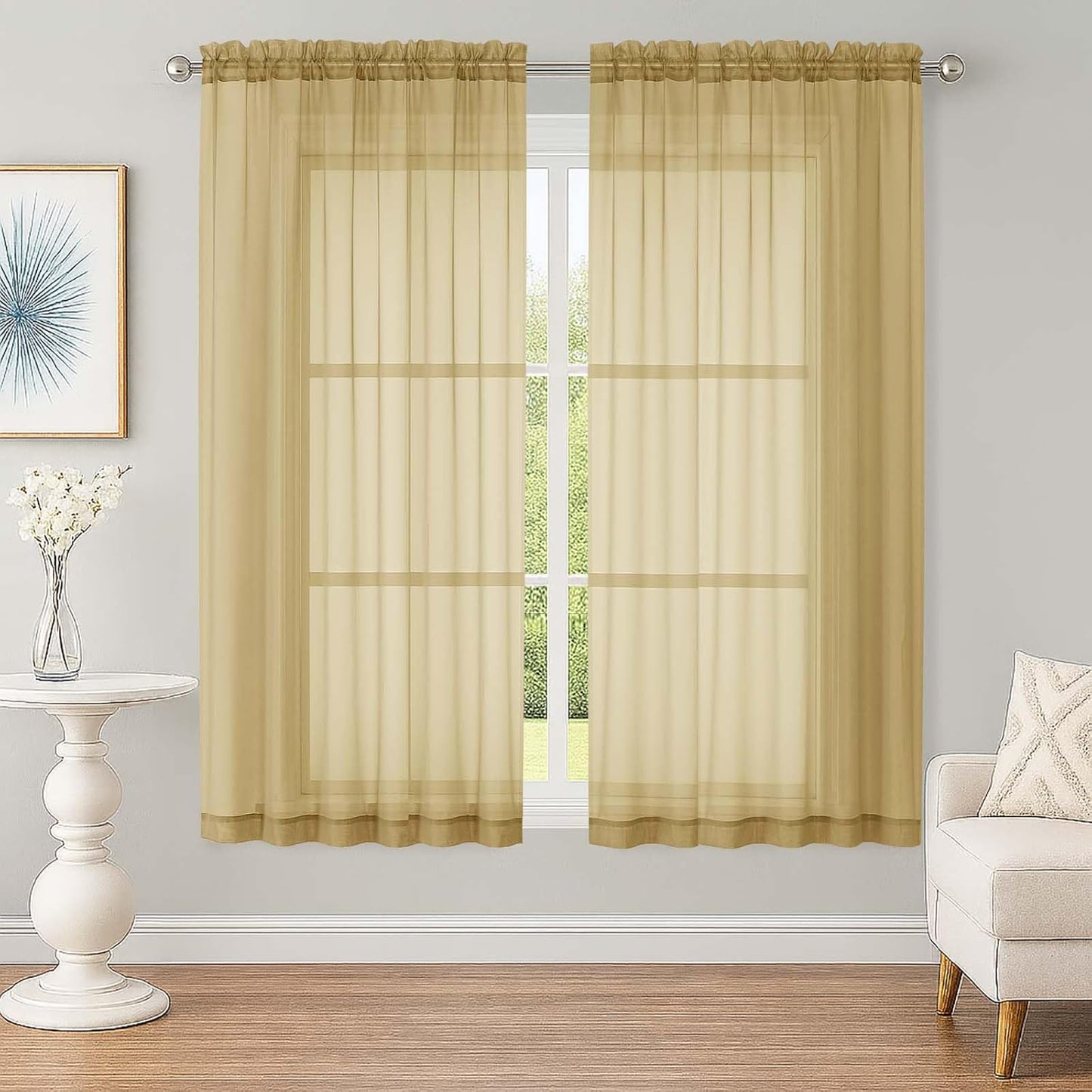 OWENIE Sheer Curtains 84 inches Long 2 Panels Set for Living Room/Bedroom, Rod Pocket Voile Sheer Panel Drapes, White, 2pcs, Each 42" W x 84" L - Colors B