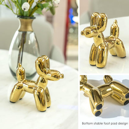 Notakia Cute Ceramics Balloon Dog Statue Crafts Gold Living Room Desktop Decorations,Handmade Modern Small Ceramic Animal Statue Ornament Gold Home Decor Accents