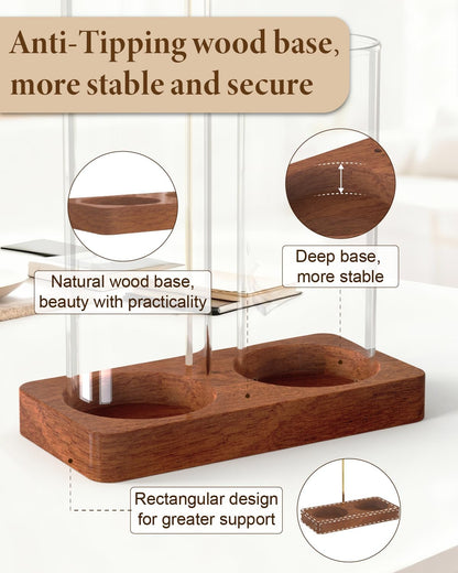2 in 1 Incense Holder with 7.8" & 5.9" Glass Jars, Large Incense Holder for Sticks, Upside Down Incense Burner with Ash Catcher & Storage for Meditation Yoga Spa Home Decor - 20 Incense Sticks & Brush