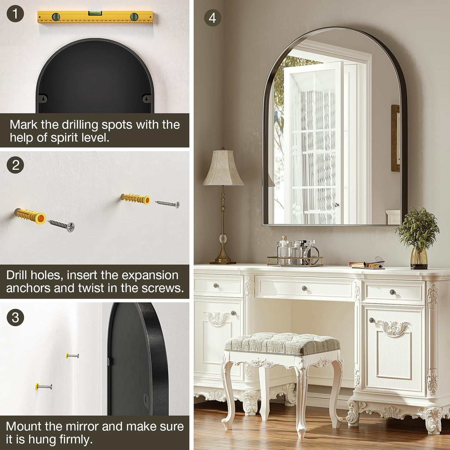 Brightify Arched Mirror, Arched Wall Mirror, 24 x 32 Inch Silver Arch Mirror, Metal Frame Silver Bathroom Mirror, Arched Top Bathroom Vanity Mirror for Living Room Bedroom Mantel Entryway Hallways
